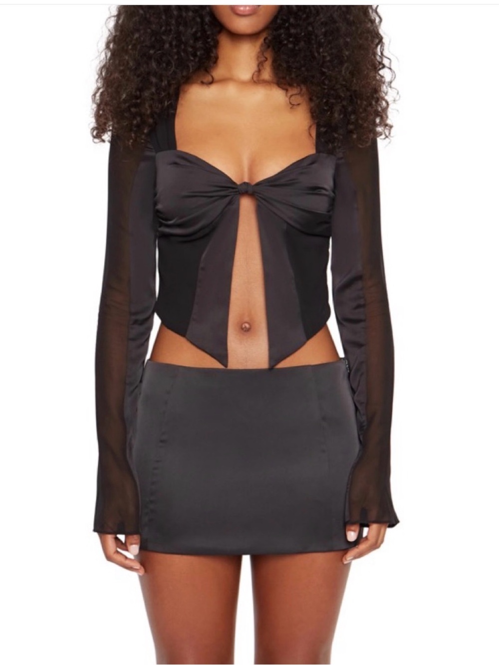 Danielle Guizio Black Bow Crop Top